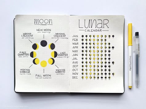 Feeling ready to throw caution to the wind and howl at the moon? Maybe it's the lunar cycle! Many highly sensitive and intuitive people believe their moods, creativity, and hormones cycle with the lunar calendar. Bujo Lunar Calendar, Bujo Moon Phases, Moon Calendar Design, Lunar Calendar Bullet Journal, Lunar Calendar 2024, Bullet Journal Calendar Layout, Moon Cycle Journal, Moon Bullet Journal, 2023 Journaling