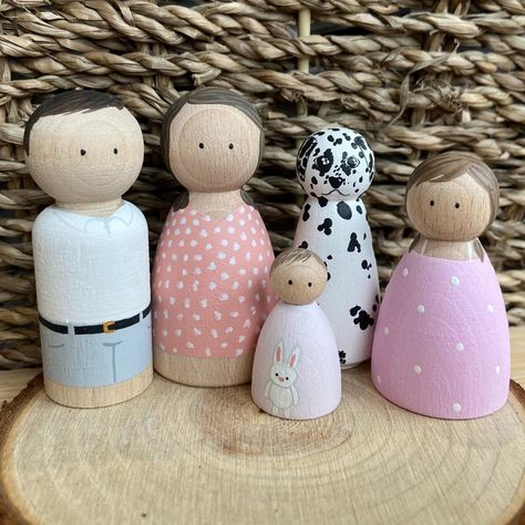 Custom Family Peg Dolls | Etsy Family Peg Dolls, Diy Rag Dolls, Wood Peg Dolls, Peg People, Gifts For Children, Doll Family, Him Gifts, Homeschool Art, For Him Gifts