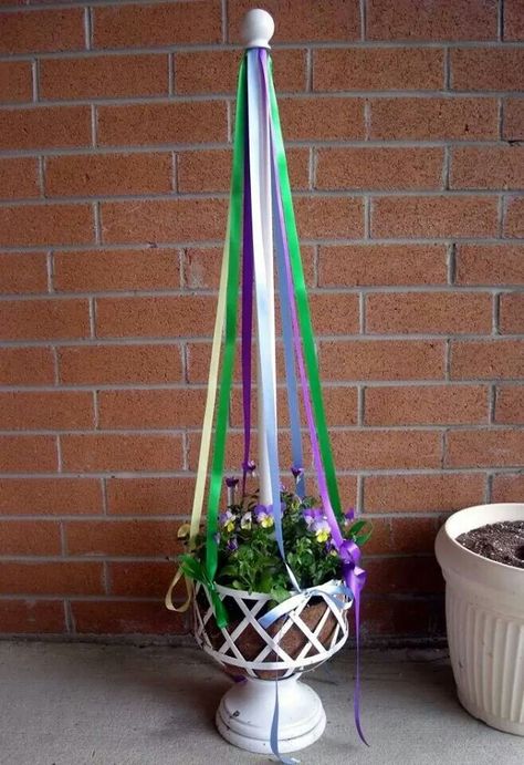 May pole planter Mini Maypole, Mayday Baskets, May Day Traditions, Pagan Inspiration, Handfasting Ceremony, May Day Baskets, Pagan Festivals, Wiccan Crafts, Etsy Home