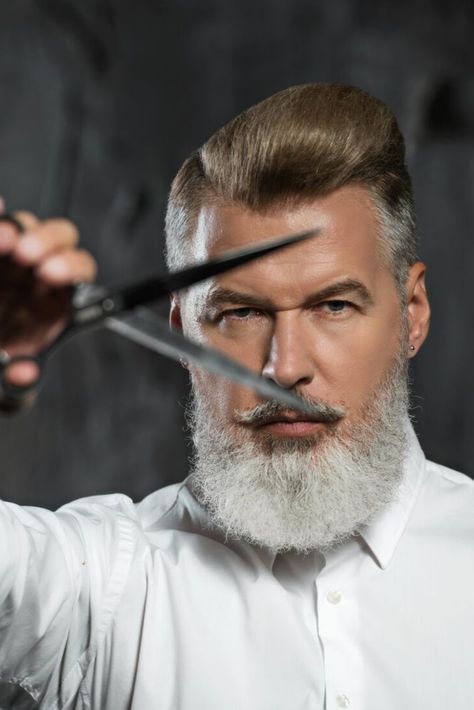 Salon For Men, Barber Shop Pictures, How To Trim Mustache, Trimming Your Beard, Mens Hairstyles With Beard, Straight Razor Shaving, Men With Grey Hair, Beard Hairstyle, Beard Life