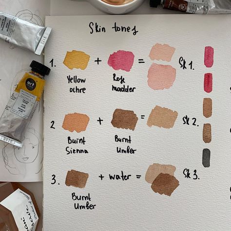 Anna Koliadych (@dearannart) • Instagram photos and videos Watercolor Skin Tones, Watercolor Tubes, Mixing Paint Colors, Color Theory Art, Painting Gifts, Custom Portrait Illustration, Mixing Colors, Watercolor Mixing, Learn Watercolor