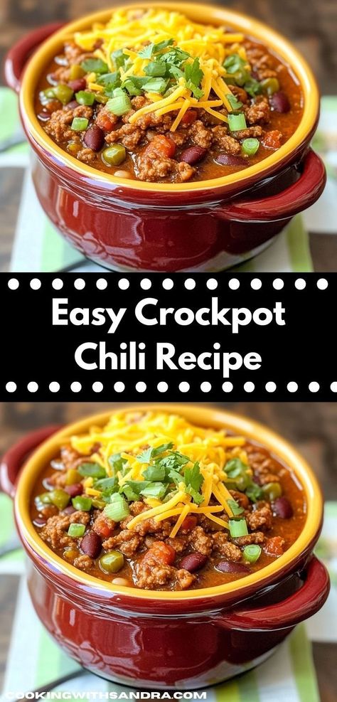 Need dinner recipes for family? Try this Crockpot Chili Recipe! One of the best chili recipes for crockpot meals, it's perfect for dinner ideas easy, chili recipe easy, or even dinner for two. The Best Crockpot Chili Recipe, Pioneer Woman Slow Cooker Chili, Red Chili Recipes Crock Pots, Best Easy Crockpot Chili, Crockpot Chili Soup, Best Crock Pot Chili Recipes, Crockpot Recipe Chili, Classic Crockpot Chili, Crockpot Recipes Chilli