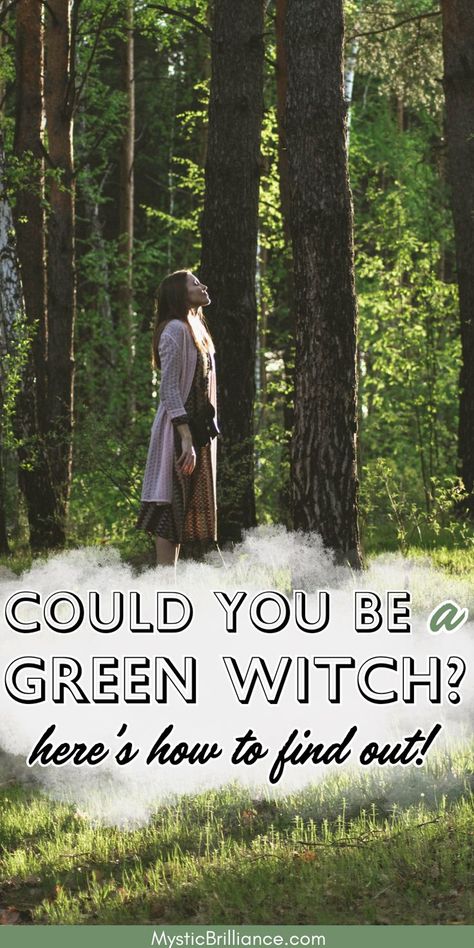 Picture of woman standing in forest with face turned up toward the sun with text overlay Could You Be a Green Witch? Here's How to Find Out! Green Witch Beginner, Green Witchery, Plants Crystals, Green Witch Aesthetic, Types Of Witchcraft, Earth Witch, The Green Witch, Male Witch, Nature Witch