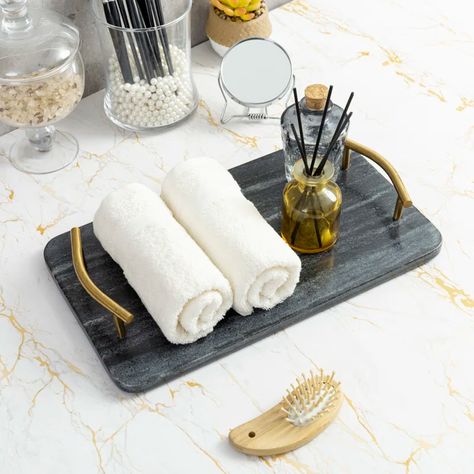 Mercer41 Rahyl Marble Bathroom Tray | Wayfair Art For Bathrooms, Luxury Bathroom Accessories, Accessible Bathroom Design, Navy Bathroom, Travel Bathroom, Bathrooms Luxury, Bathroom Organizers, Bathroom Vanity Tray, Bath Caddies