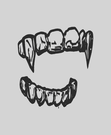 Vampire Teeth Sketch, Sharp Teeth Tattoo, Teeth Tattoo Ideas, Fang Tattoo, Vampire Teeth Tattoo, Tooth Outline, Teeth Tattoo, Art Tattoo Design, Teeth Aesthetic