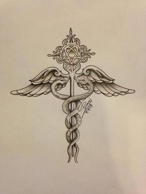 Nursing Tattoo, Heartagram Tattoo, Nursing Tattoos, Medical Alert Tattoo, Medical Tattoos, Caduceus Tattoo, Medical Tattoo, Nurse Tattoo, Tattoo Needle