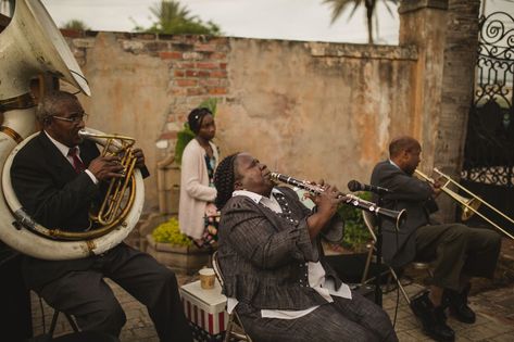 A jazz band, cajun food, & absinthe dispensers at this joyful New Orleans wedding Cajun Dirty Rice, Jazz Wedding, Jazz Quartet, Nola Wedding, Jazz Sheet Music, Cajun Food, Band Outfits, Music Rhythm, Tarot Card Readers