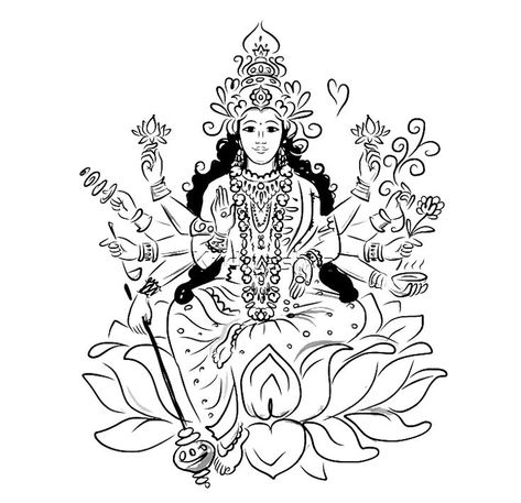 Lakshmi Drawing, Shakti Tattoo, Shakti Goddess, Pencil Sketch Drawing, Tattoo Simple, Indian Goddess, Vector Sketch, Goddess Lakshmi, Book Drawing