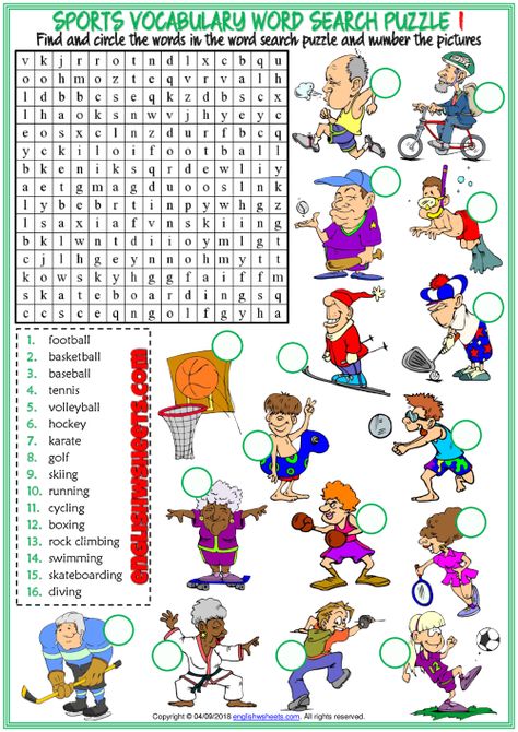 Sports ESL Printable Word Search Puzzle Worksheets For Kids Puzzle Worksheets For Kids, Sports Word Search, Sports Crossword, Sport English, Word Search Puzzles Printables, Printable Sports, Esl Vocabulary, Word Search Printables, Search Google