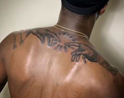 Black Chest Tattoo Cover Up, He Who Hesitates Is Lost Tattoo, Afrocentric Art Tattoo, Circular Back Tattoo, Black Guy Tattoos Ideas, Bicep Filler Tattoo, Black Art Tattoo Men, Best Small Tattoos For Men Hand, Black Male Tattoo Ideas