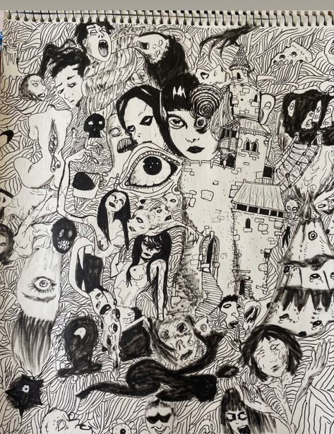 Junji Ito Doodle, Junji Ito Sketch, Junji Ito Art Style, Junji Ito Art, Junji Ito Maniac, Fish Wallpaper, Junji Ito, Sketchbook Journaling, Creative People