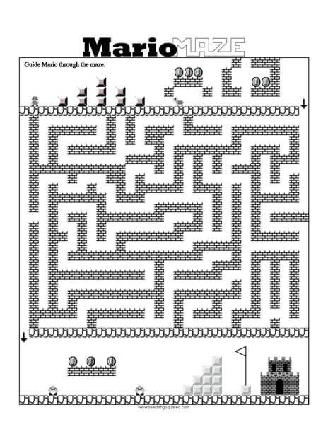 Here's a nother fun Super Mario Bros. Maze Worksheet. Guide Mario through the maze to get to the end of the level. Mario Maze Printable, Super Mario Worksheets Free Printables, Video Game Word Search, Mario Worksheets Free Printable, Super Mario Worksheets, Mario Activities For Kids, Mario Worksheets, Super Mario Activities, Mario Activities