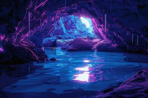 Underwater cave purple outdoors nature. | free image by rawpixel.com / Chalr Nature, Purple Bioluminescence, Underwater Wallpaper Aesthetic, Crystal Cave Aesthetic, Cave Underwater, Mermaid Cave, Underwater Wallpaper, Underwater Caves, Sea Cave