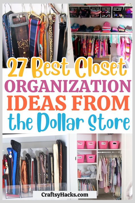 Transform your closet on a budget with these dollar store hacks. Discover the best organization ideas and home storage solutions for organizing your closet affordably. No Hanger Closet Ideas, How To Organize Your Closet Small Diy, Easy Cheap Closet Organization, How To Organize Your Closet And Dresser, Clothing Closet Ideas, Cheap Clothes Storage Ideas, Ways To Organize Purses, Small Closet Craft Storage, Jewelry Storage Small Space