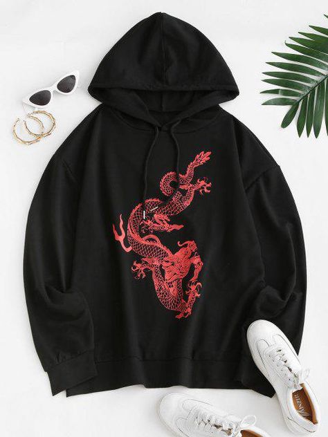 Dragon Graphic, Boyfriend Hoodie, Loose Hoodie, Dragon Print, Cute Sweatshirts, Style Hoodie, Mini Dress Casual, Hoodies For Sale, Graphic Hoodies