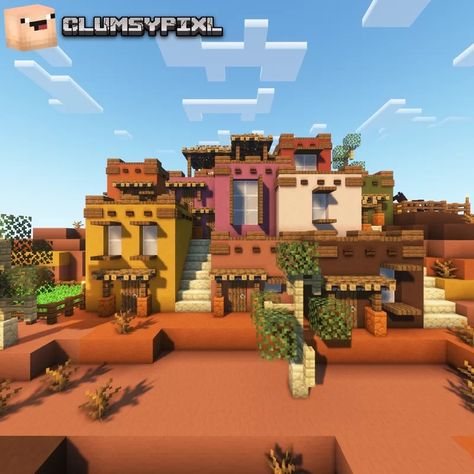 Small Badlands houses 🏜️ (world + schematic) Minecraft Map Minecraft Houses Badlands, Minecraft Badlands Village, Mincraft Village Builds, Minecraft Desert House Interior, Badlands House Minecraft, Small Town Minecraft, Minecraft Badlands Base, Minecraft Mesa House Ideas, Savannah Village Minecraft