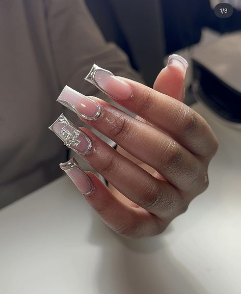 Nails Silver, Hard Nails, Girly Acrylic Nails, French Tip Acrylic Nails, Short Square Acrylic Nails, Long Acrylic Nails Coffin, Acrylic Nails Coffin Pink, Long Square Acrylic Nails, Unique Acrylic Nails