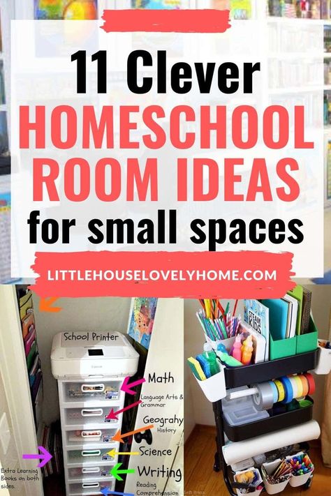 Homeschool Storage Ideas, Small Space Homeschool, Small Space Homeschool Organization, Small Space Homeschool Room, Space Homeschool, Homeschool Area, Homeschool Room Ideas, Homeschool Room Decor, Homeschool Room Design