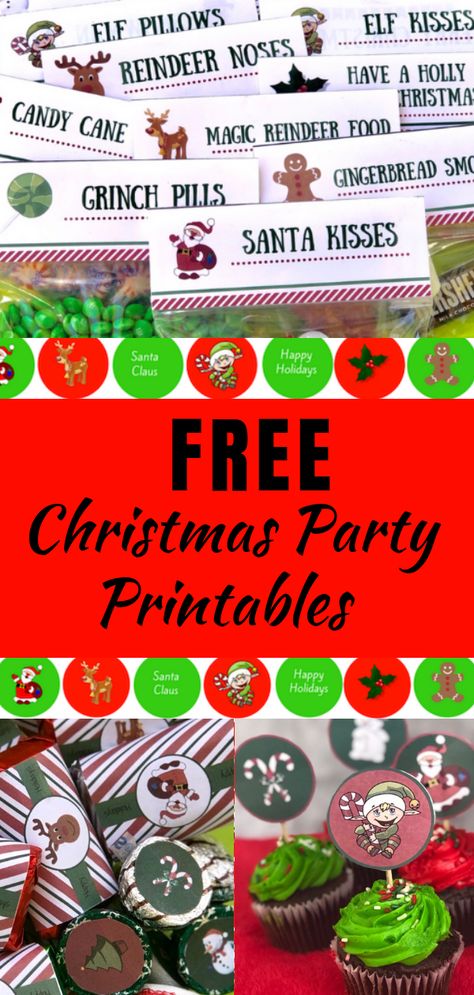 Christmas Party Free Printables, Christmas Candy Station Ideas, Santa Kisses Free Printable, Free Christmas Treat Bag Printables, Merry Christmas Topper Free Printable, Christmas Treat Toppers Free Printable, Elf Pillows Free Printable Bag Toppers, Christmas Bag Toppers Free Printables, Christmas Candy Wrappers Printable Free