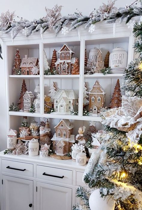 Get ready to step into a scrumptious holiday wonderland with my 30 Gingerbread Christmas decor ideas! From simple touches to grand statements, these ideas will fill your home with festive cheer and sweet, cozy vibes. Grab a hot cocoa, and start discovering your next holiday inspiration! Farmhouse Christmas Village Display, Neutral Christmas Village Display, Village Houses Christmas, Vintage Gingerbread Decor, Christmas Gingerbread Village, Neutral Christmas Village, Gingerbread Christmas Display, Realistic Christmas Decor, Neutral Gingerbread Display