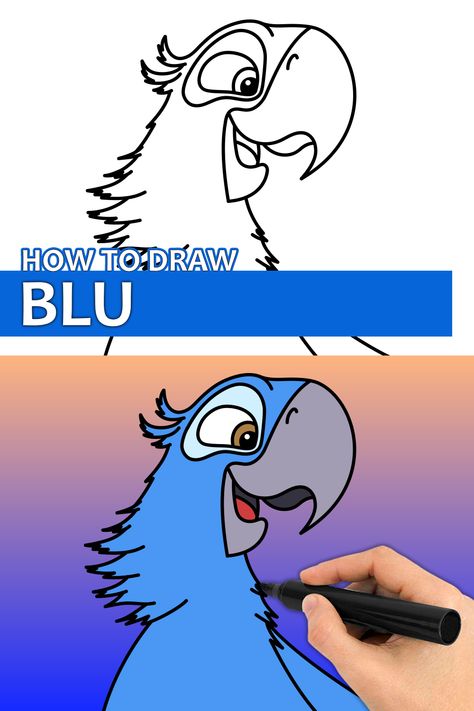 Learn how to draw Disney's character, Blu, from the movie, Rio with this step by step drawing tutorial video. Enjoy! ♥ #blu #parrotdrawing #drawing #disney #howtodraw #easydrawingforkids #easydrawing #drawingtutorial #learntodraw Rio 2 Characters, Rio Sketch, Rio Blue Drawing, Rio The Movie, Cartoon Bird Drawing, Rio 2 Movie, Rio Movie, Parrot Drawing, Disney Character Drawings