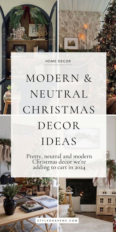 Planning your Christmas decor buys and looking for some pretty, modern Christmas decor ideas? We are major neutral Christmas decor girlies over here - and today we're sharing our very top picks for the most cozy Christmas decor that you can totally copy in your own home! From Christmas fireplace set-ups, to the perfect Christmas mantle - *THIS* is the Christmas decor inspiration we're going gaga for in 2024! Christmas Centerpieces Minimalist, Christmas Decor Contemporary, Christmas Cozy Decorations, Christmas Tree Inspiration Neutral, Christmas Tree Shelf Decor, Minimalist Christmas 2024, Stylish Christmas Decorations, Classy Modern Christmas Tree, Christmas Decoration List