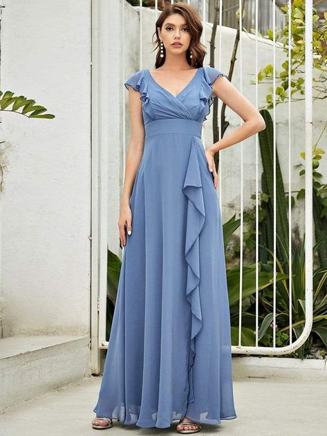 Sweet Pleated Bodice Ruffle Sleeve Long Bridesmaid Dress summer outfits dresses, gorgeous dresses, pretty dresses #dresses2016 #dresseswithpockets #dressestodreamabout, dried orange slices, yule decorations, scandinavian christmas Romantic Bridesmaid Dresses, Cute V, Summer Bridesmaid Dresses, Elegant Bridesmaid Dresses, Umgee Dress, Cute Wedding Dress, Dress With Ruffles, Long Bridesmaid Dress, Pleated Bodice