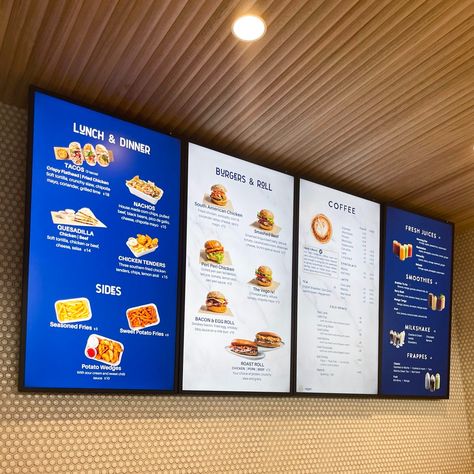 Digital Menu Boards, LCD Display Boards, Digital Menu Displays Restaurant Screen Design, Display Menu Design, Tv Menu Display, Menu Display Design, Menu Boards Design, Board Menu Design, Cafe Menu Board Design, Stall Aesthetic, Digital Menu Design