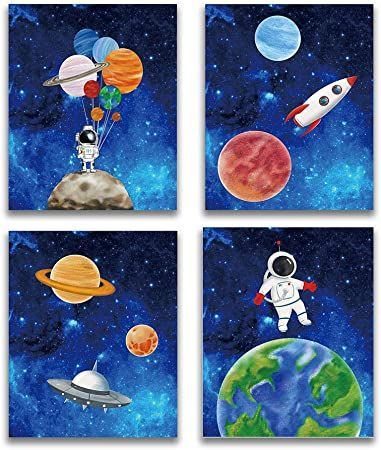 Kids Boy Bedroom, Outer Space Drawing, Outer Space Posters, Space Art Projects, Galaxy Decor, Outer Space Art, Planet Painting, Planet Drawing, Space Drawings