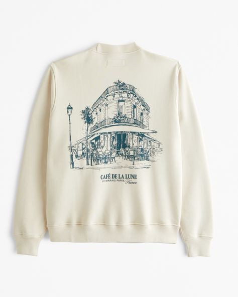 Men's Premium Heavyweight Graphic Crew Sweatshirt | Men's Tops | Abercrombie.com Crewneck Sweatshirt Outfit, Sorority Sweatshirts, Paris Inspired, Classic Sweatshirt, Warm Beige, Sweatshirt Outfit, Men's Tops, Crew Sweatshirts, Mens Crew Neck