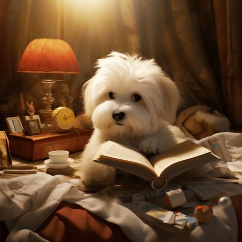 Smart Coton de Tulear, reading a book - fun with AI Cotton De Tulear, Poodle Puppy Training, Maltese Dogs Haircuts, Coton De Tulear Dogs, Maltipoo Dog, Every Dog Breed, Maltipoo Puppy, Coton De Tulear, Super Cute Puppies