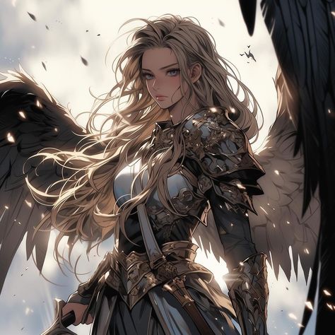 Fallen Aasimar Female, Angel Warrior Female Goddesses, Dnd Aasimar Female, Aasimar Character Design, Dnd Angel, Aasimar Dnd, Dnd Pins, Dark Creatures, Angel Warrior