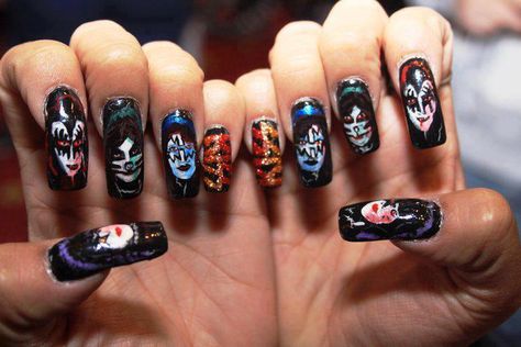 KISS nails!!! Music Nail Art, Gothic Nail Art, Music Nails, Rock Nails, Hair Metal Bands, Band Nails, Kiss Art, Kiss Nails, Gothic Nails