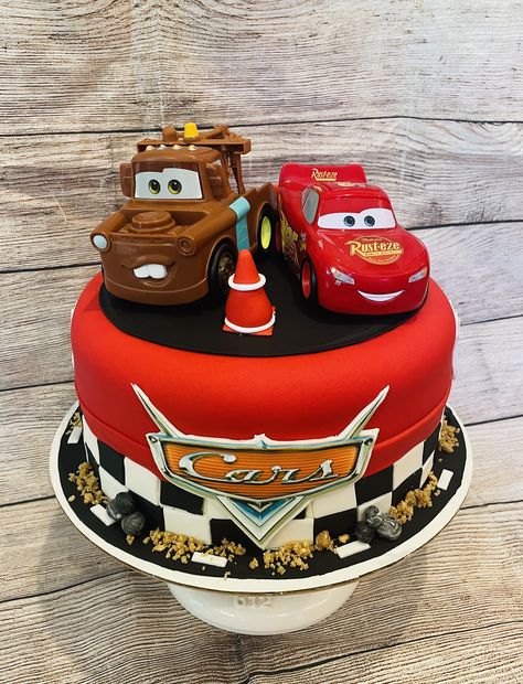 Cars Cake 2nd Birthday, Cars Cake Mater, Maccuin Cake, Cars Second Birthday Cake, Disney Car Birthday Cake, Lightning Mcqueen And Mater Cake, Disney Cars 2nd Birthday Cake, Cars Movie Theme Cake, Mc Queen Birthday Cake