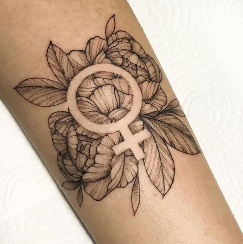 Venus Tattoos For Women, Feminist Witch Tattoo, Venus Flower Tattoo, Rose Of Venus Tattoo, Unique Feminist Tattoo, Venus Symbol Tattoo, Trans Symbol, Tattoo Fillers, Mirror Tattoo