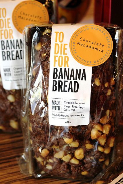 Erin Ireland's To Die For Banana Bread Launch at Caffè Artigiano Bread Selling Ideas, Packaging Banana Bread, Banana Bread Packaging Ideas Bake Sale, Selling Banana Bread, Banana Bread Wrapping Ideas, Homemade Bread Packaging Ideas, Banana Loaf Packaging Ideas, Banana Cake Packaging, Banana Bread Packaging Ideas