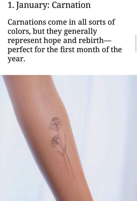 #tattoos #meaning #tattooideas #january #carnation January Tattoo Ideas, Tattoo Ideas Birth Month, Carnation Flower Meaning, January Tattoo, Month Flower Tattoo, Back Ear Tattoo, Carnation Flower Tattoo, January Flower, January Carnation