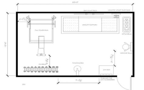 250 Square Foot Home Gym: Free Floor Plan & Equipment List | PowerliftingTechnique.com Deadlift Platform, Gym Layout, Home Gym Layout, Building A Home Gym, Free Floor Plans, Small Home Gym, House Gym, Home Gym Flooring, Mini Gym