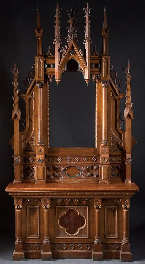 Gothic Revival altar Gothic Revival Furniture, Medieval Furniture, White Furniture Living Room, Church Furniture, Antique Furniture For Sale, Gothic Furniture, Victorian Furniture, Home Altar, Gothic Revival