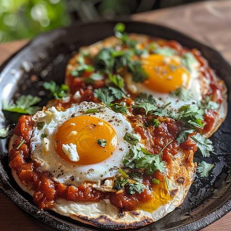 🌞 Start your morning with a Mexican classic! Huevos Rancheros! 🌞 🍽️ Huevos Rancheros 🛒 Ingredients: Corn tortillas: 2 Eggs: 2 Tomato sauce: 1 cup Onion: 1, chopped Green chilies: 1/4 cup, chopped Olive oil: 1 tbsp Cilantro: for garnish 👩‍🍳 Instructions: Prepare Sauce: Cook onion and chilies in olive oil, add tomato sauce, simmer for 10 minutes. Fry Eggs: In a separate pan, fry eggs to your liking. Assemble: Place fried eggs on warm tortillas, top with sauce. 🌟 Brighten your brunch with Hu... Huevos Rancheros Recipe, Mexican Brunch, Mexican Breakfast, Instagram Recipes, Pan Fry, Twisted Recipes, Fried Eggs, Trending Recipes, Corn Tortillas