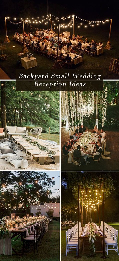 intimate and casual backyard outdoor wedding reception ideas Wedding Reception Ideas, Small Outdoor Wedding, Backyard Wedding Decorations, Small Backyard Wedding, Wedding Backyard Reception, Backyard Reception, Backyard Small, Yard Wedding, Bbq Wedding