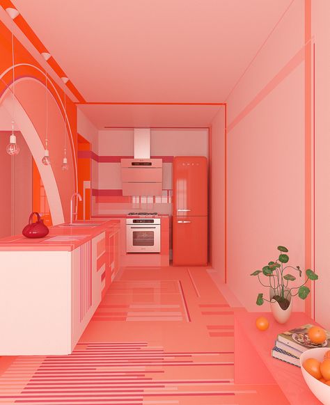 Coral Kitchen, Coral Pantone, Coral Interior, Coral Wallpaper, Peach Aesthetic, Coral Design, Live Coral, Living Coral, Burger Bar