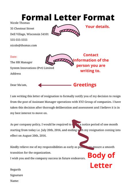 Formal Letter Writing Format For School, Formal Letter Format, Writing Formats, How To Write A Formal Letter, Written Communication, Formal Letter Writing Examples, Formal Writing, Formal Letter, Letter Format