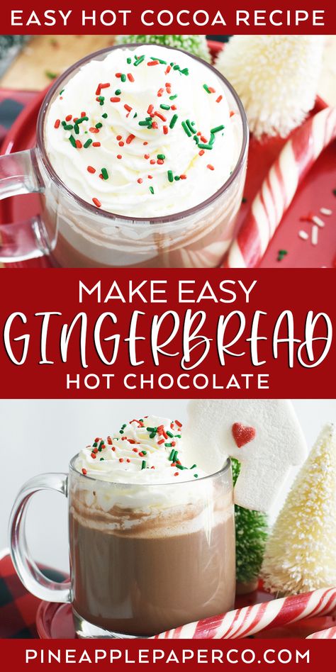 Gingerbread Hot Chocolate Recipe, Easy Hot Cocoa Recipe, Gingerbread Hot Cocoa, Christmas Morning Recipes, Gingerbread Hot Chocolate, Gourmet Hot Chocolate, Crockpot Hot Chocolate, Easy Gingerbread, Hot Drinks Recipes