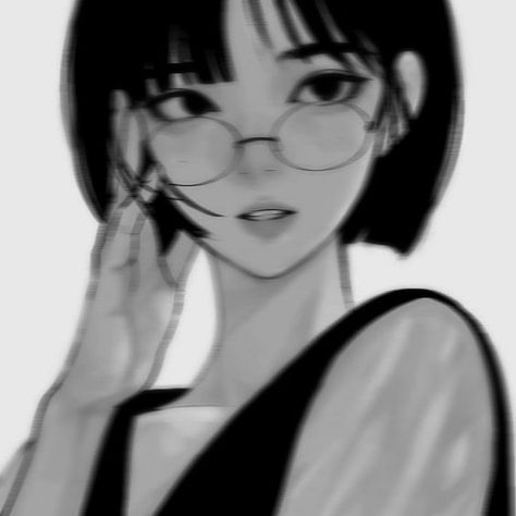 Anime With Bangs Icon, Glasses Anime Woman, Anime With Glasses Pfp, Anime Icons Short Hair, Short Black Hair Anime Woman, Short Hairstyle Women Anime, Short Hair Characters Cartoon, Short Haired Anime Woman, Glasses Girl Drawing