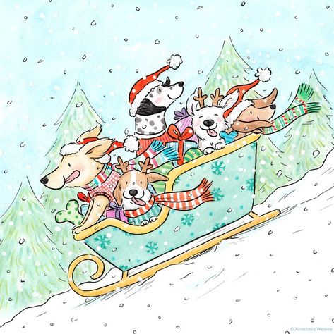 Anastasia Wessex Sled Drawing, Have A Lovely Weekend, Santa Paws, Christmas Characters, Dog Illustration, Christmas Drawing, Animal Sketches, Noel Christmas, Cute Little Drawings