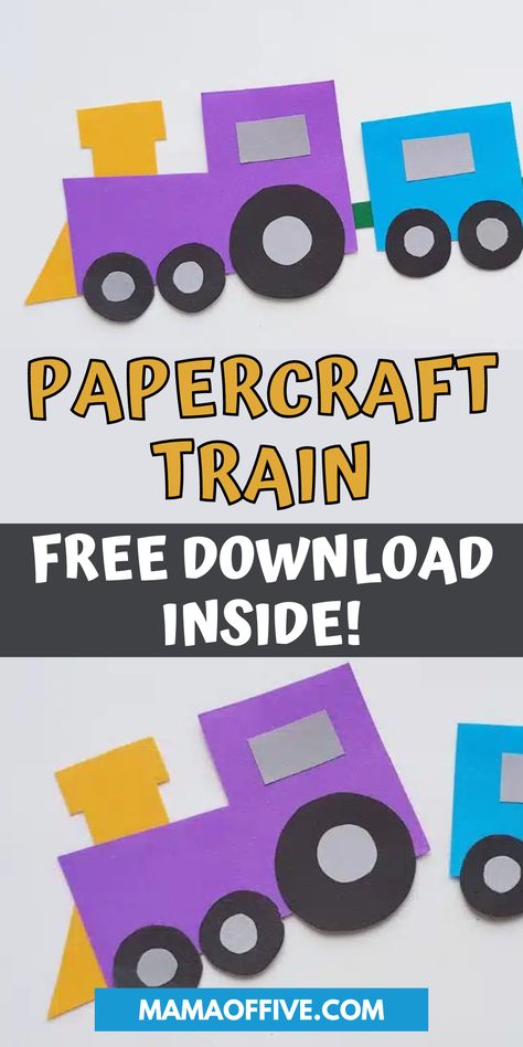 Easy train craft for kids! The best free train craft! Free download! Shape Train Preschool, T For Train Craft, Build A Train Craft, Train Crafts Preschool Art Projects, Shape Train Craft, Train Craft Kindergarten, Train Crafts For Preschoolers, Pre K Train Activities, Freight Train Craft