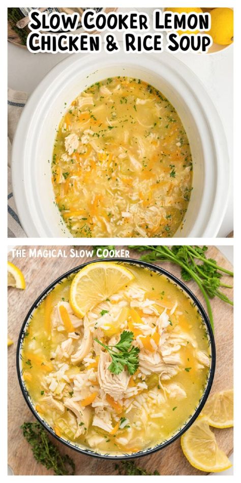 Slow Cooker Herbed Chicken And Rice Pilaf, Lemon Chicken Rice Crockpot, Soup In Crock Pot Recipe, Slow Cooker Avgolemono Soup, Slow Cooker Lemon Chicken Soup, Slow Cooker Lemon Chicken Rice Soup, Lemon Rice Soup Recipe Crock Pots, Lemon Garlic Chicken Soup, Crock Pot Chicken Lemon Rice Soup