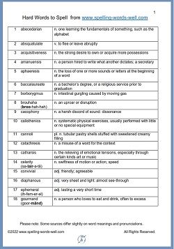 Hard Spelling Words, English Spelling Words, Hard Words To Spell, Spelling Bee Words, Words To Spell, Spelling Words List, Word Meanings, English Spelling, Hard Words