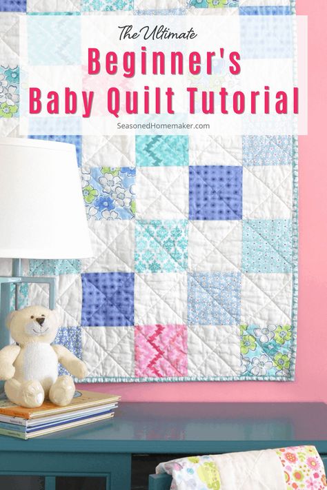 Learn to quilt with this DIY Ultimate Beginner's Baby Quilt Tutorial. This is an ultimate guide teaching how to use a charm pack to make a baby quilt. The tutorial teaches you everything you need to know about using a charm pack to make a quilt. Diy Baby Quilt For Beginners, Free Baby Quilt Patterns Printables, Easy Baby Quilts For Beginners, Baby Quilts Patterns Free, Charm Pack Baby Quilt, Easy Baby Quilt, Baby Quilts Easy, Baby Quilts To Make, Free Baby Quilt Patterns